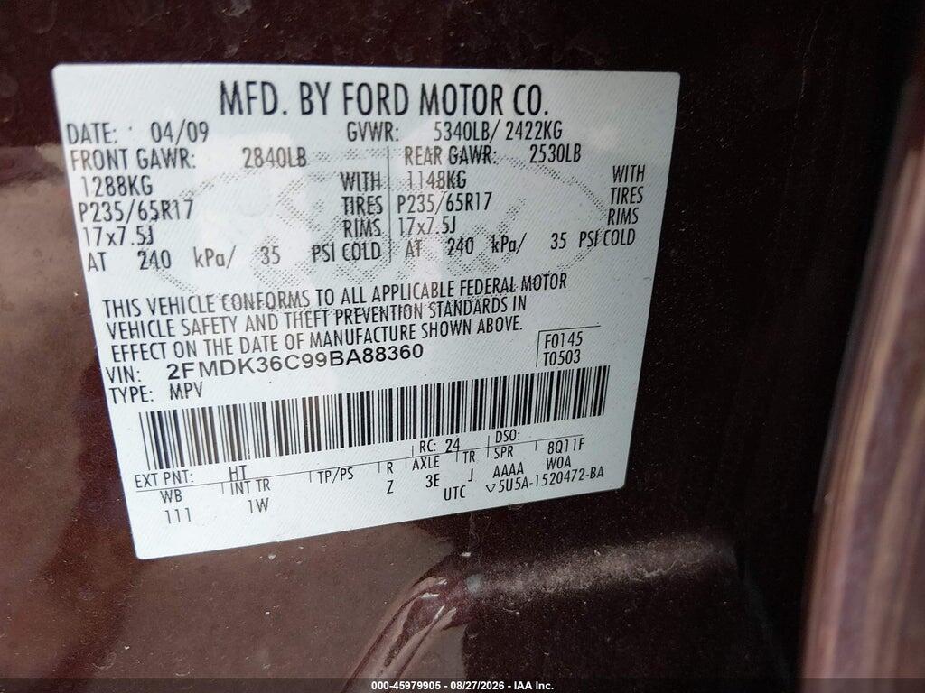 2FMDK36C99BA88360 2009 FORD EDGE photo no. 9