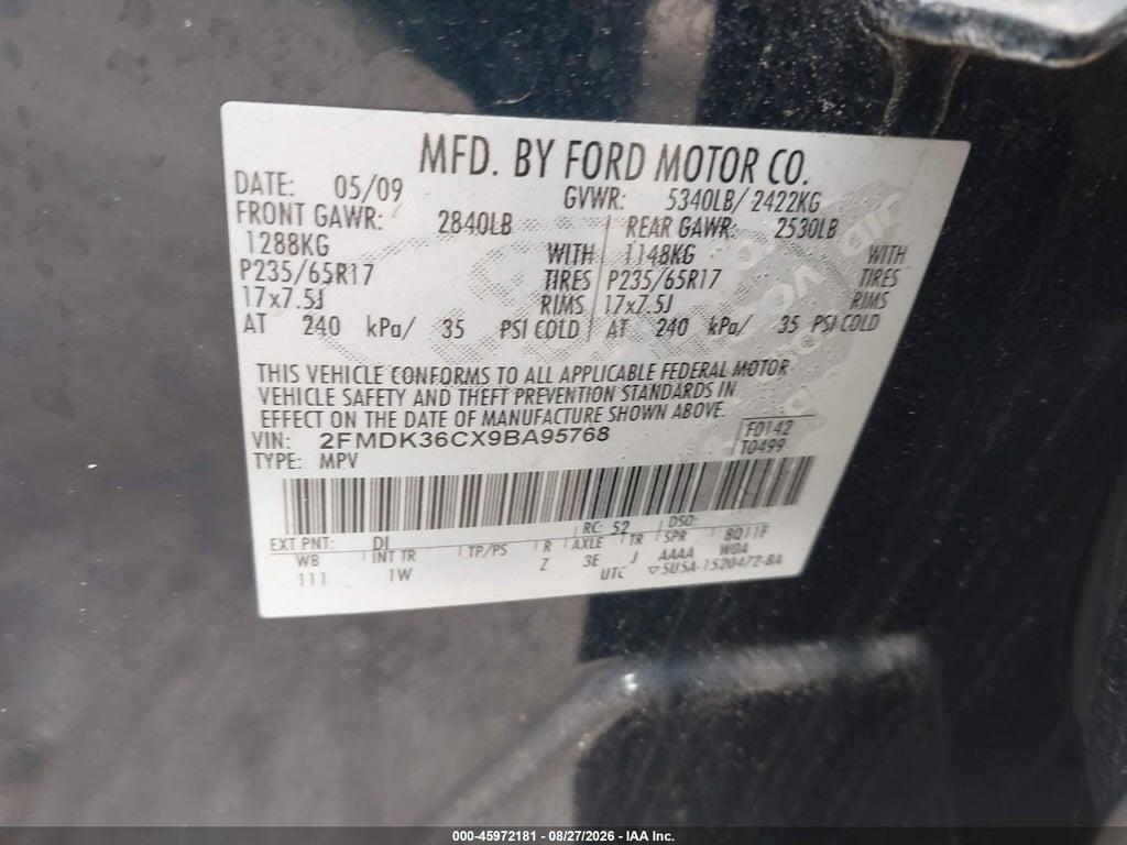 2FMDK36CX9BA95768 2009 FORD EDGE photo no. 9