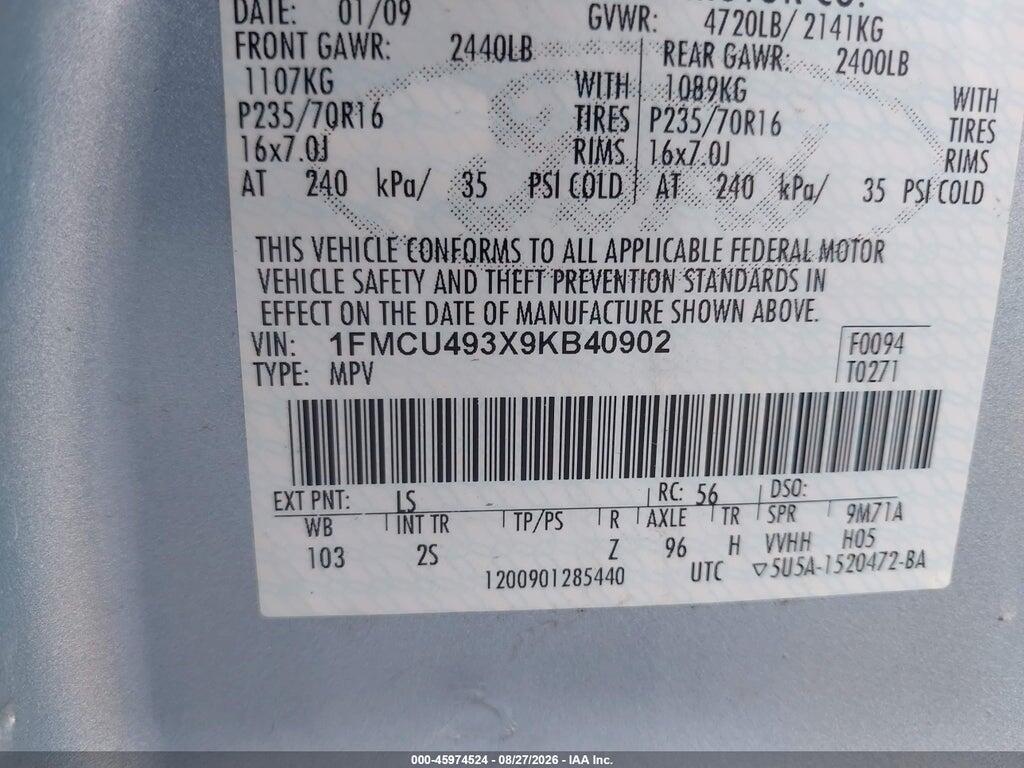 1FMCU493X9KB40902 2009 FORD ESCAPE HYBRID photo no. 9