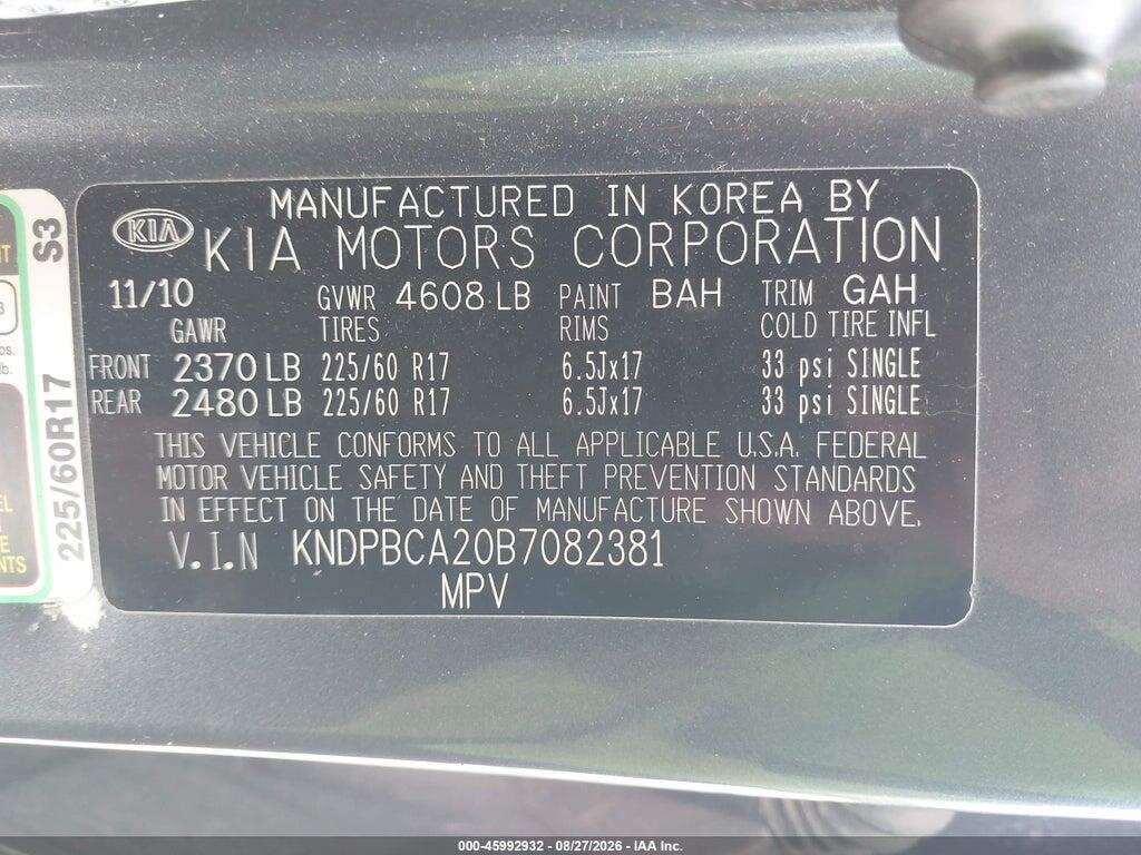KNDPBCA20B7082381 2011 KIA SPORTAGE photo no. 9