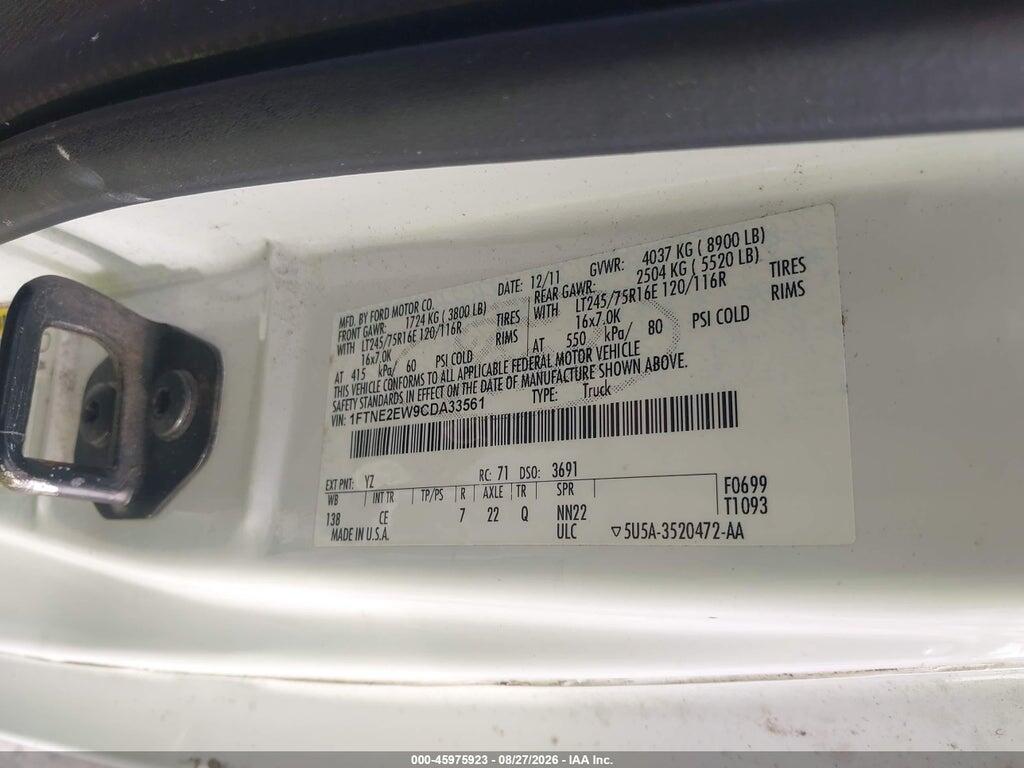 1FTNE2EW9CDA33561 2012 FORD E-250 photo no. 9