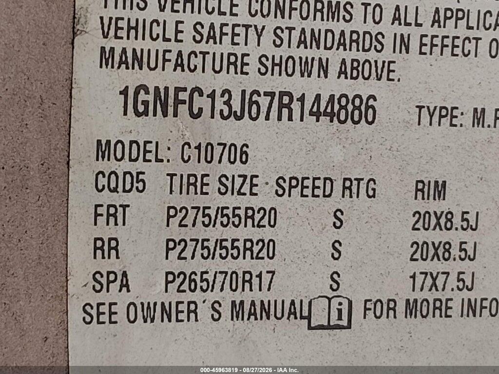 1GNFC13J67R144886 2007 CHEVROLET TAHOE photo no. 9