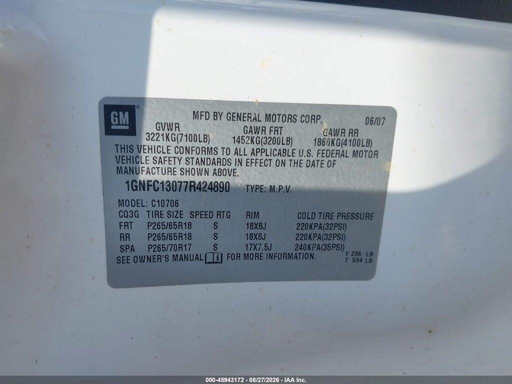 1GNFC13077R424890 2007 CHEVROLET TAHOE photo no. 9