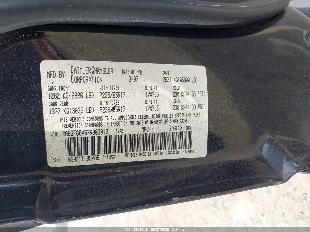 2A8GF68X57R303012 2007 CHRYSLER PACIFICA photo no. 9
