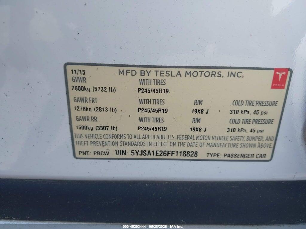 5YJSA1E26FF118828 2015 TESLA MODEL S photo no. 9