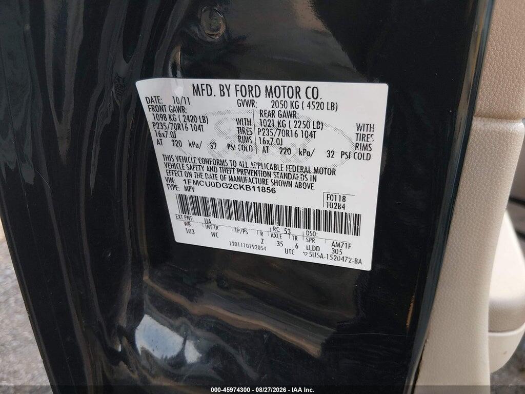 1FMCU0DG2CKB11856 2012 FORD ESCAPE photo no. 9