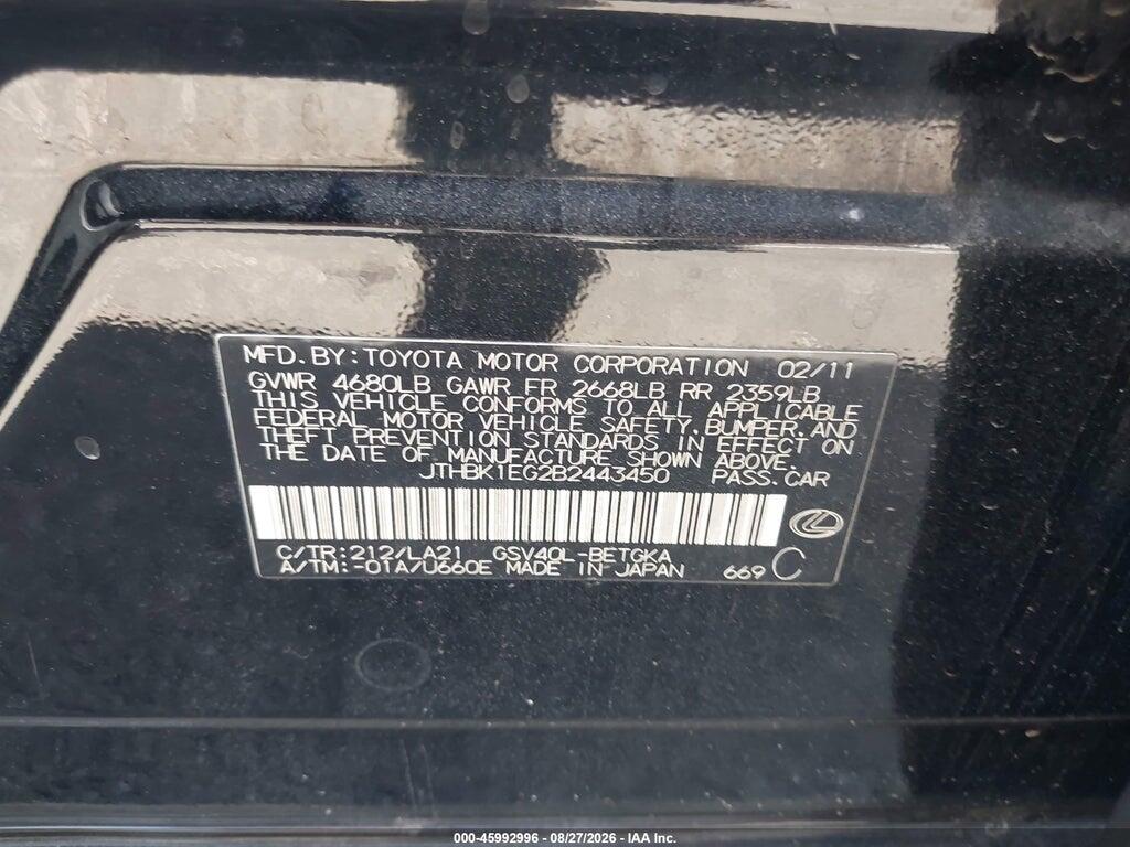 JTHBK1EG2B2443450 2011 LEXUS ES 350 photo no. 9