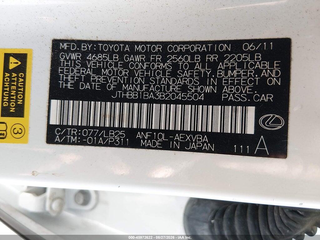 JTHBB1BA3B2045504 2011 LEXUS HS 250H photo no. 9