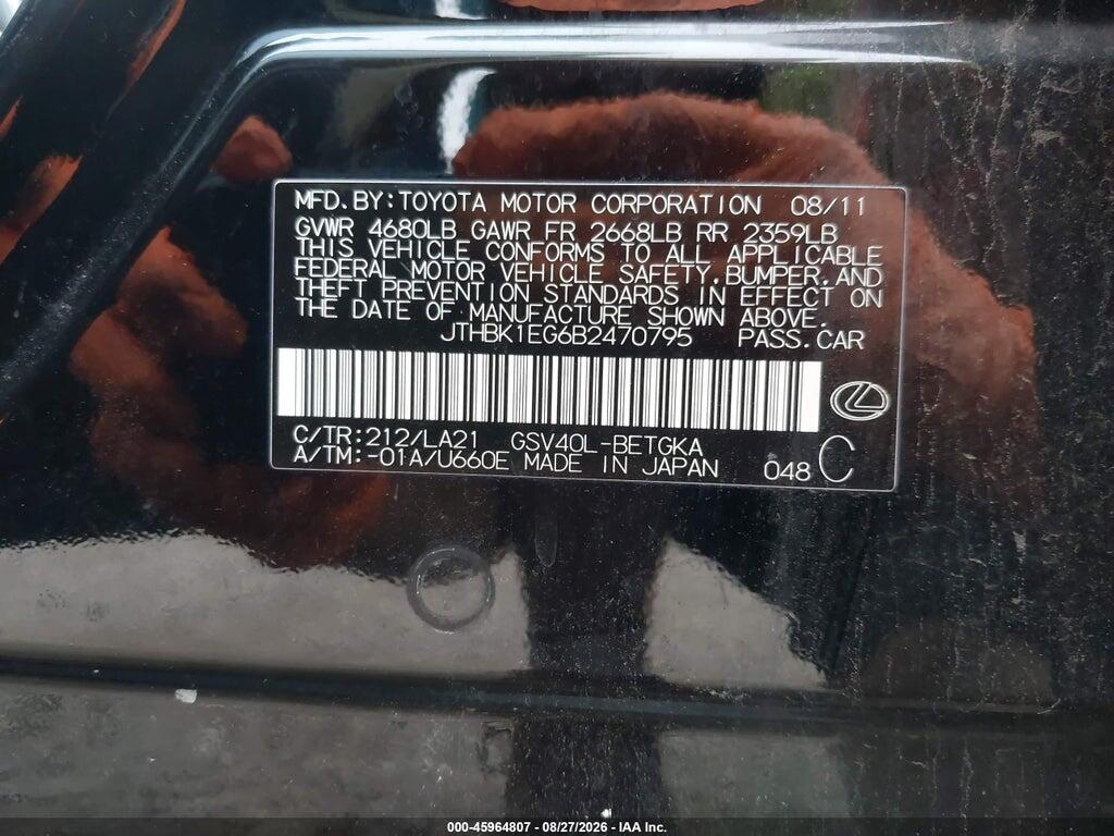 JTHBK1EG6B2470795 2011 LEXUS ES 350 photo no. 9