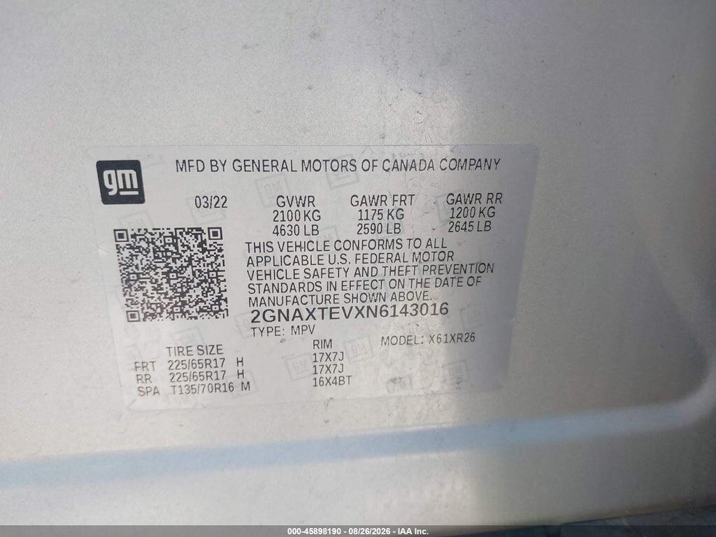 2GNAXTEVXN6143016 2022 CHEVROLET EQUINOX photo no. 4