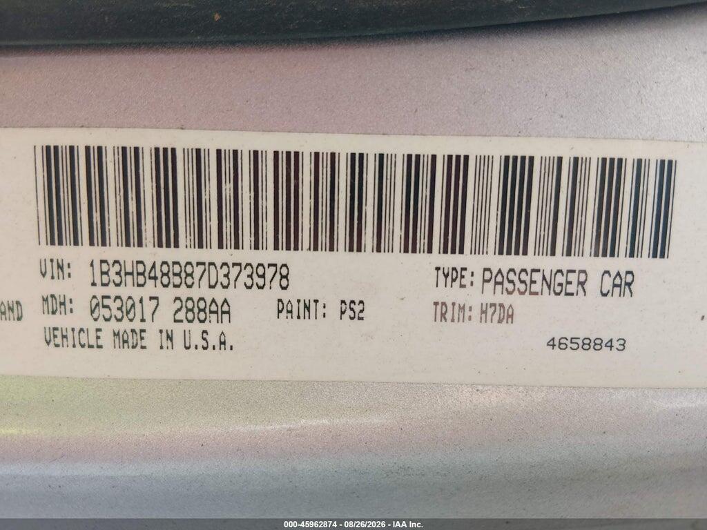 1B3HB48B87D373978 2007 DODGE CALIBER photo no. 9