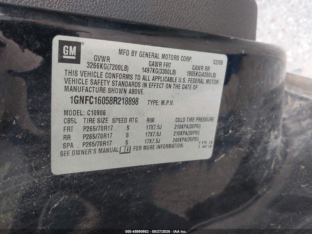 1GNFC16058R218898 2008 CHEVROLET SUBURBAN 1500 photo no. 9