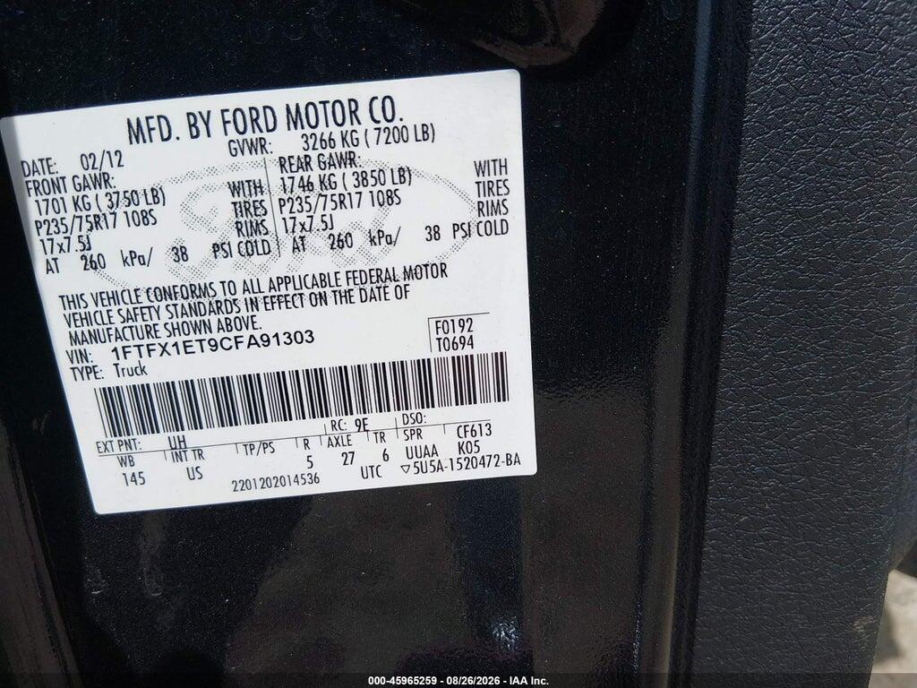 1FTFX1ET9CFA91303 2012 FORD F-150 photo no. 9