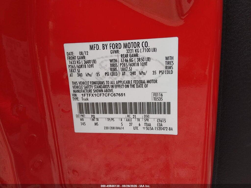 1FTFX1CF7CFC67651 2012 FORD F-150 photo no. 9