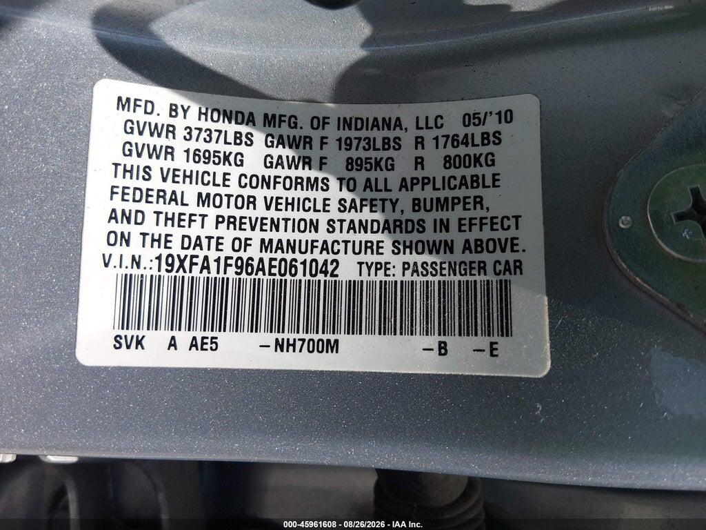 19XFA1F96AE061042 2010 HONDA CIVIC photo no. 9