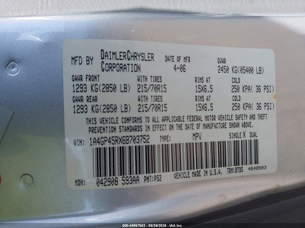 1A4GP45RX6B703752 2006 CHRYSLER TOWN & COUNTRY photo no. 9