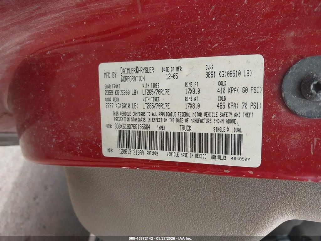 3D3KS19D76G135664 2006 DODGE RAM 1500 photo no. 9