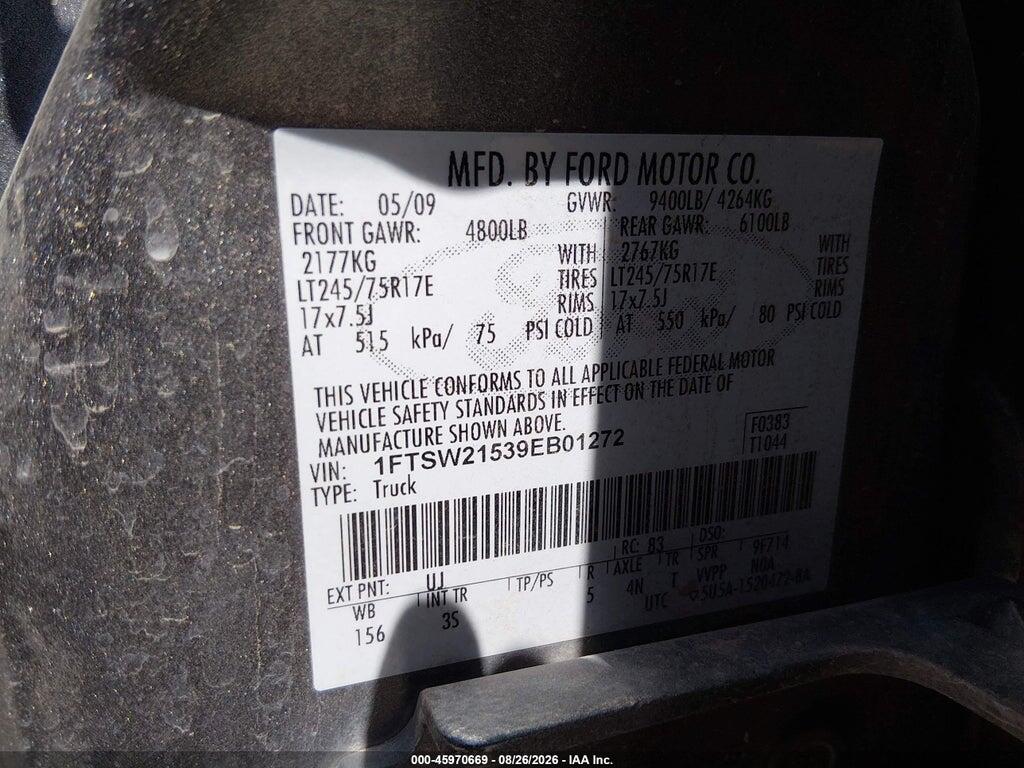 1FTSW21539EB01272 2009 FORD F-250 photo no. 9