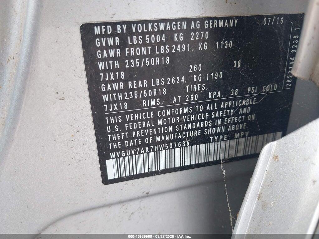 WVGUV7AX7HW507635 2017 VOLKSWAGEN TIGUAN photo no. 9