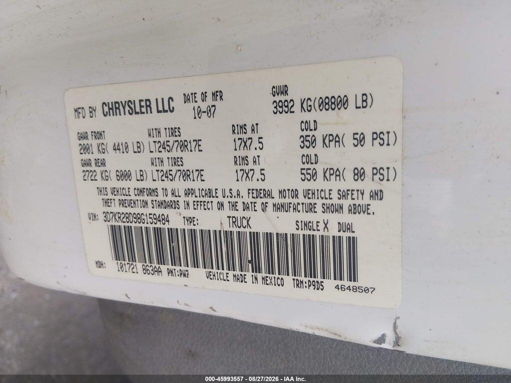3D7KR28D98G159484 2008 DODGE RAM 2500 photo no. 9