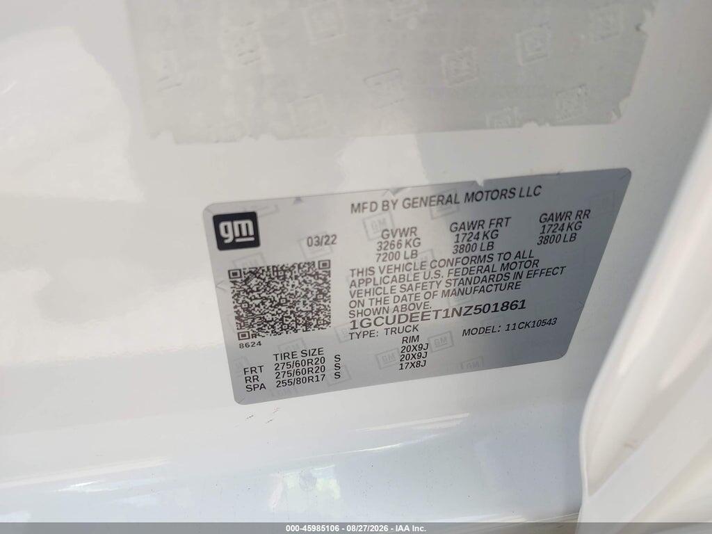 1GCUDEET1NZ501861 2022 CHEVROLET SILVERADO 1500 photo no. 9