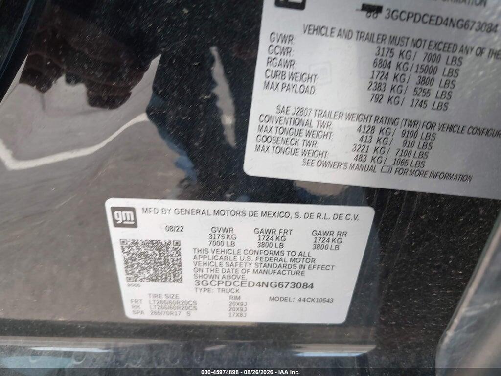 3GCPDCED4NG673084 2022 CHEVROLET SILVERADO 1500 photo no. 9