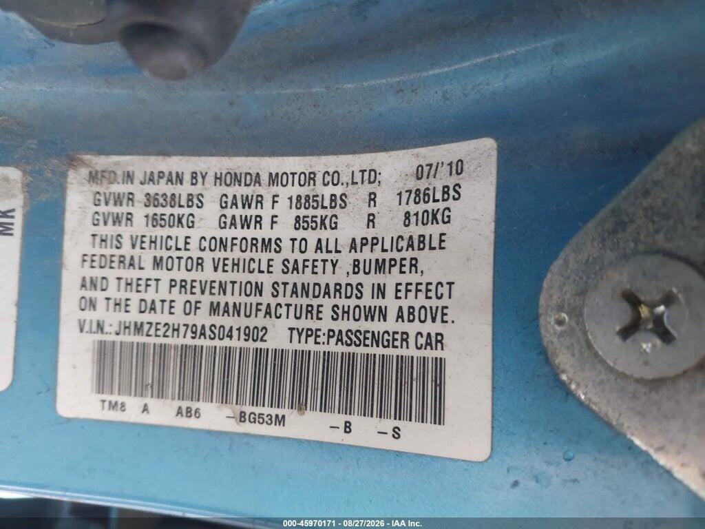 JHMBE2H79AF041902 2010 HONDA INSIGHT photo no. 9