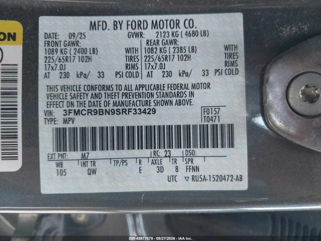 3FMCR9BN9SRF33429 2025 FORD BRONCO SPORT photo no. 9