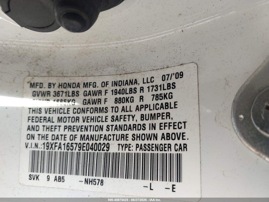 19XFA16579E040029 2009 HONDA CIVIC photo no. 9
