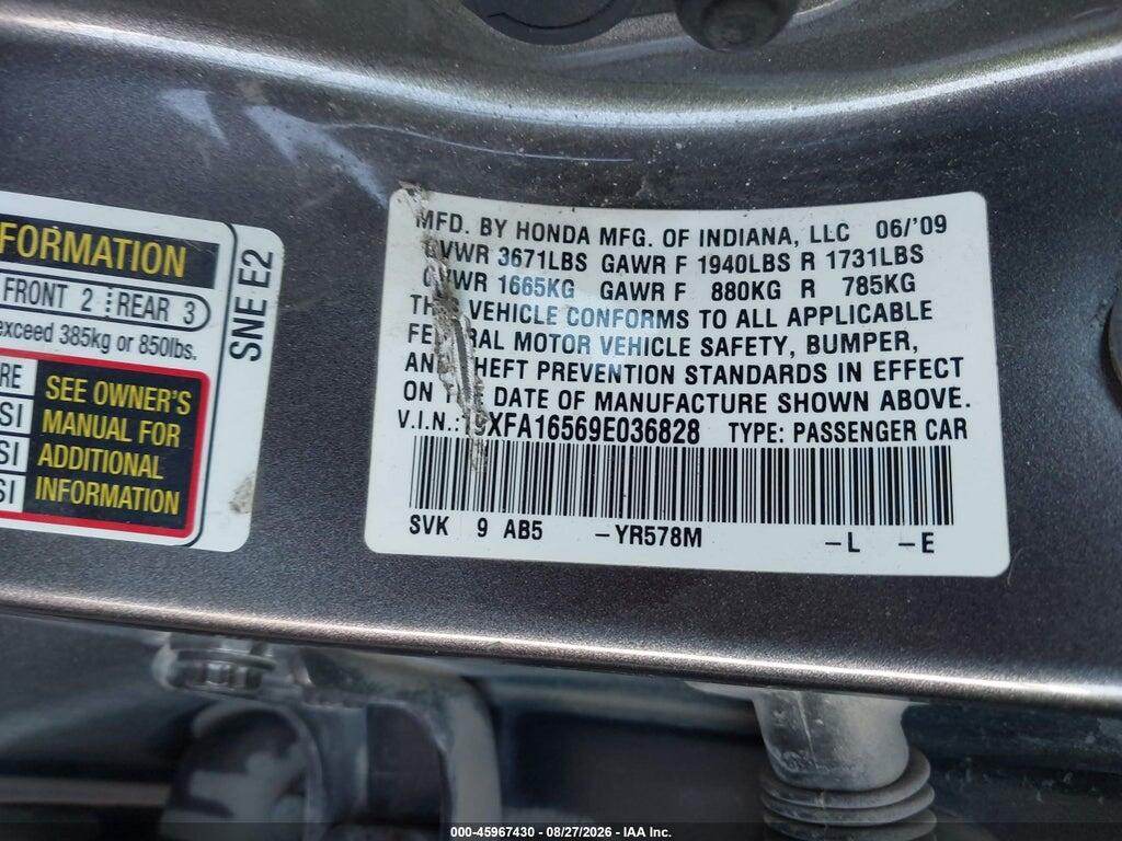 19XFA16569E036828 2009 HONDA CIVIC photo no. 9