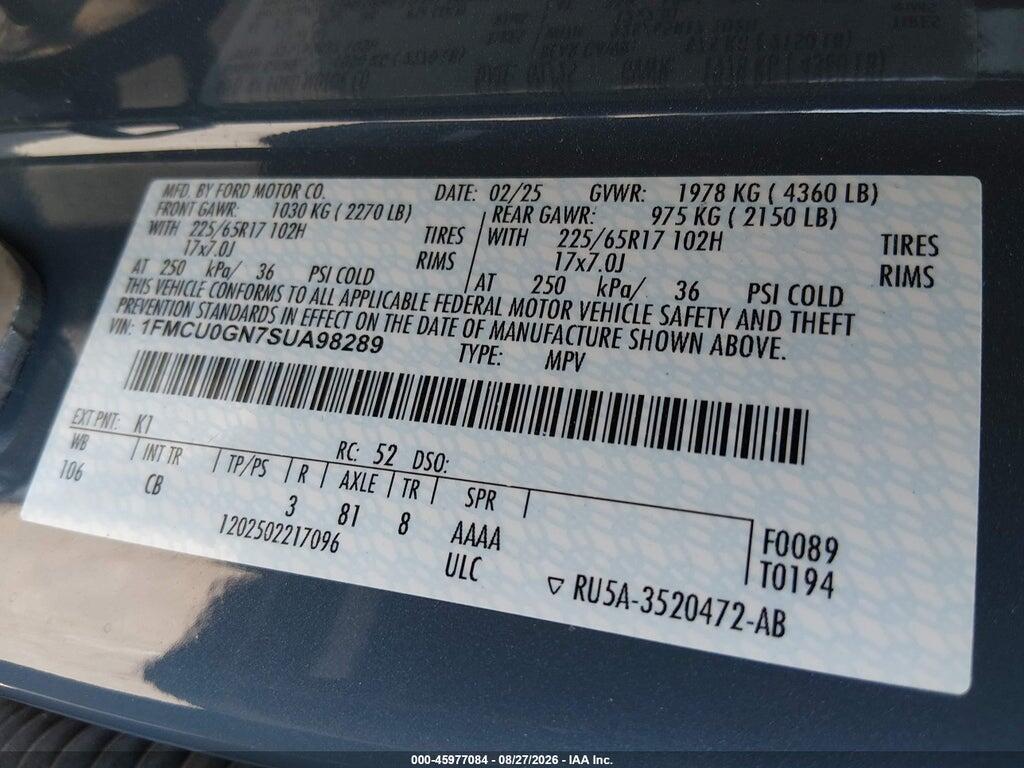 1FMCU0GN7SUA98289 2025 FORD ESCAPE photo no. 9