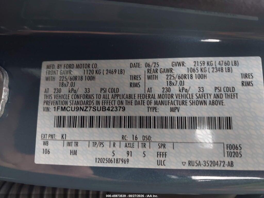 1FMCU9NZ7SUB42379 2025 FORD ESCAPE photo no. 9