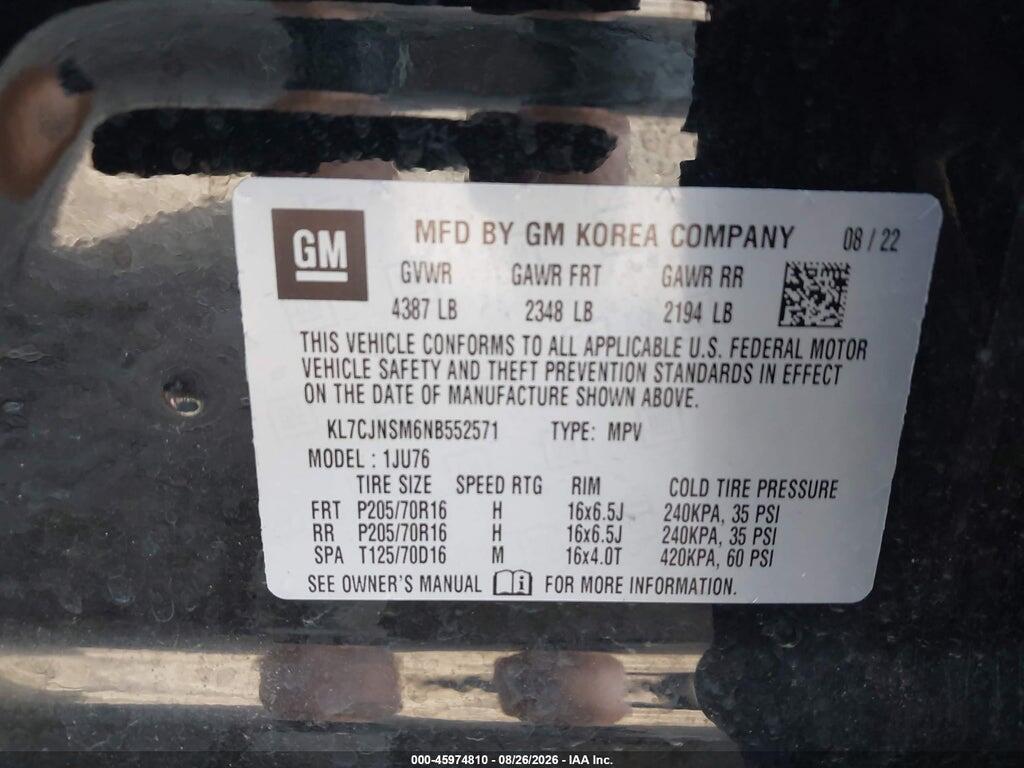 KL7CJNSM6NB552571 2022 CHEVROLET TRAX photo no. 9