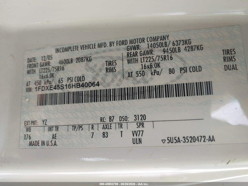 1FDXE45S16HB40064 2006 FORD E-450 CUTAWAY photo no. 8