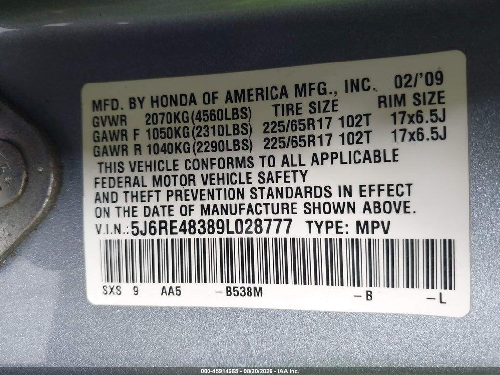 5J6RE48389L028777 2009 HONDA CR-V photo no. 9