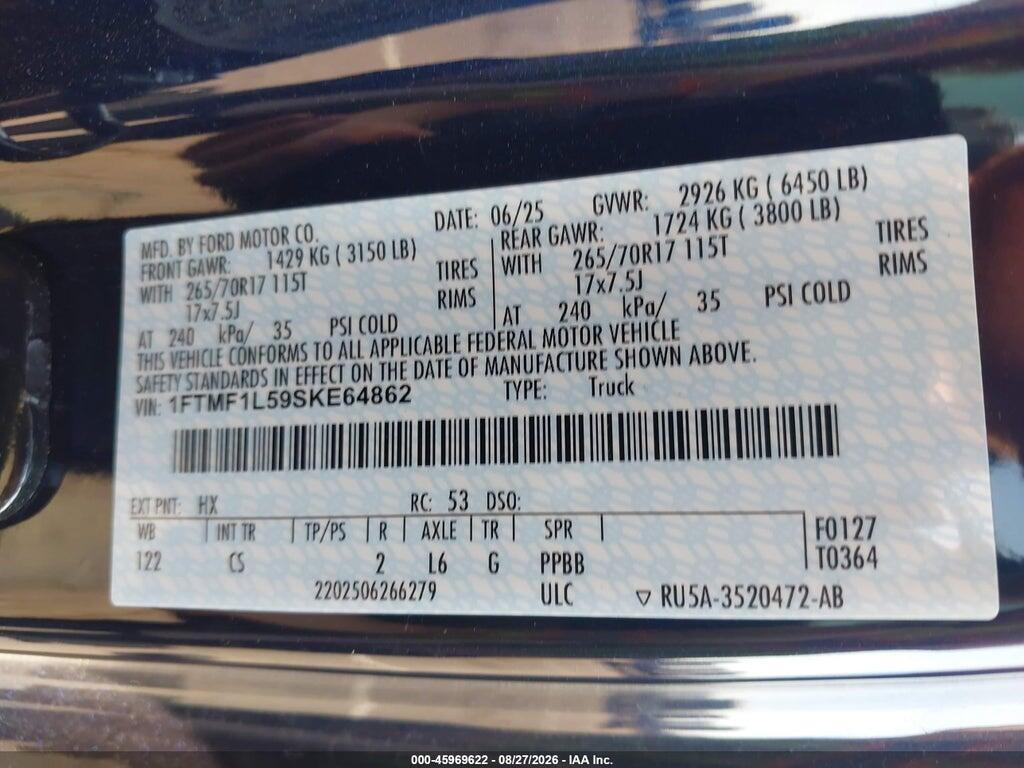 1FTMF1L59SKE64862 2025 FORD F-150 photo no. 9