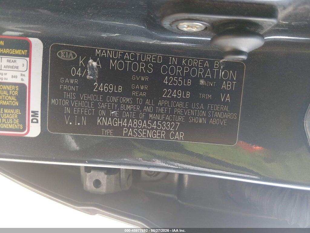 KNAGH4A89A5453327 2010 KIA OPTIMA photo no. 9