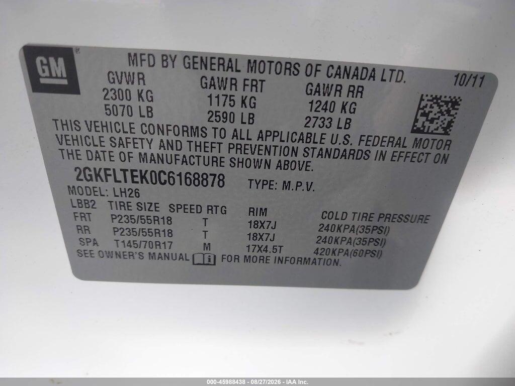 2GKFLTEK0C6168878 2012 GMC TERRAIN photo no. 9