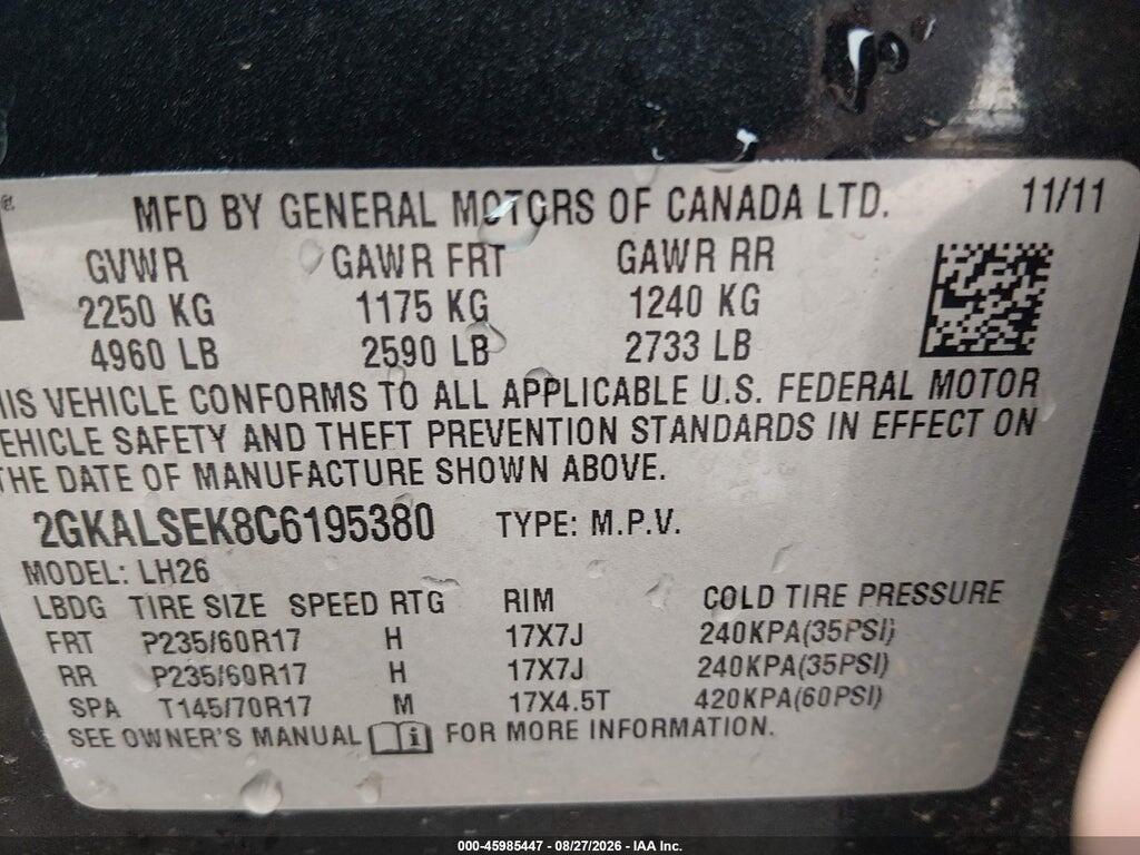 2GKALSEK8C6195380 2012 GMC TERRAIN photo no. 9