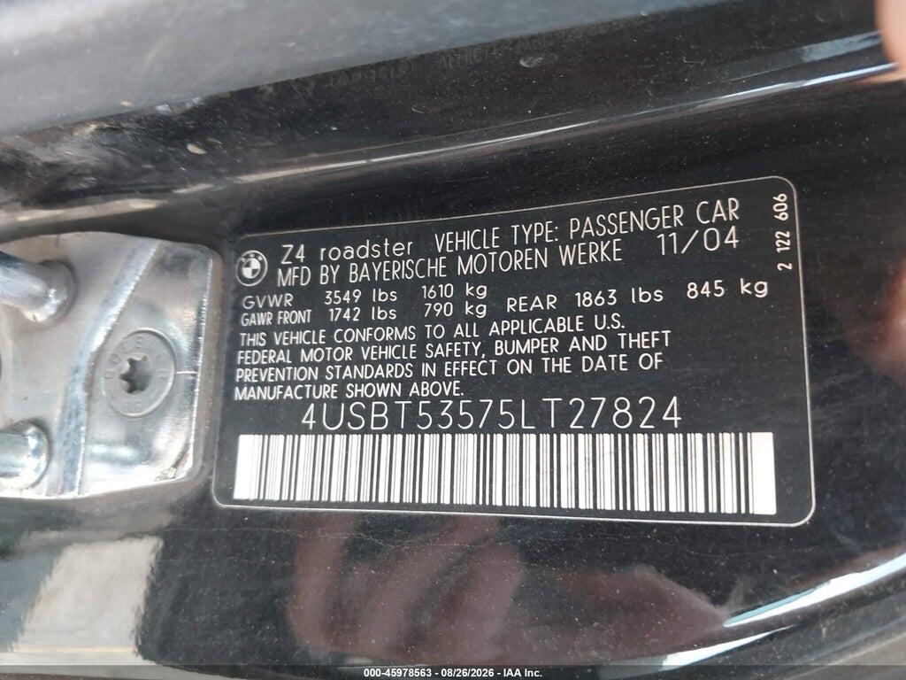 4USBT53575LT27824 2005 BMW Z4 photo no. 9