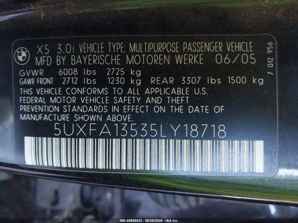 5UXFA13535LY18718 2005 BMW X5 photo no. 9