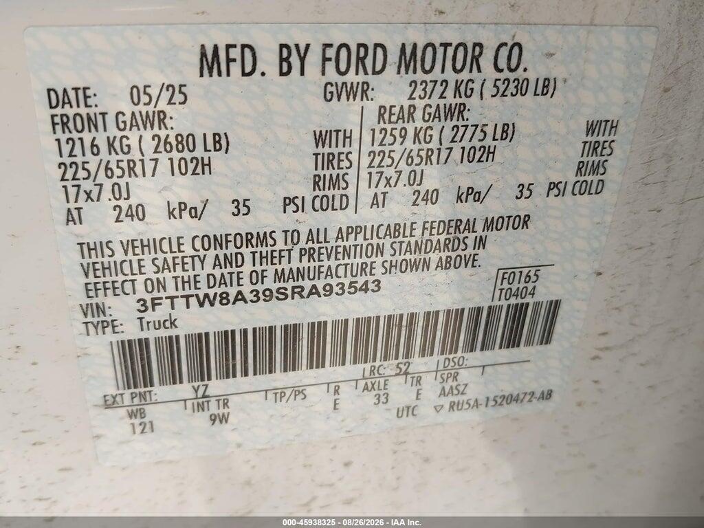 3FTTW8A39SRA93543 2025 FORD MAVERICK photo no. 9