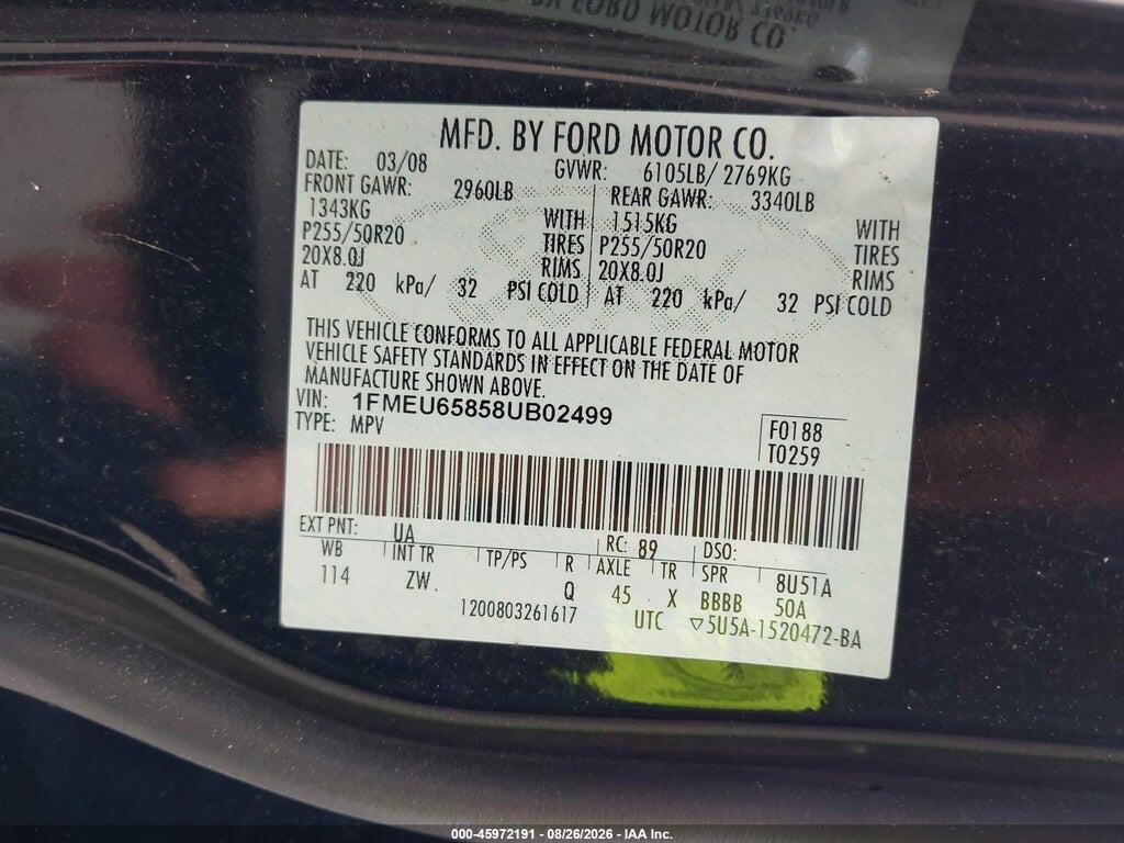 1FMEU65858UB02499 2008 FORD EXPLORER photo no. 9