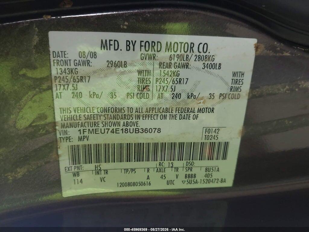 1FMEU74E18UB36078 2008 FORD EXPLORER photo no. 9