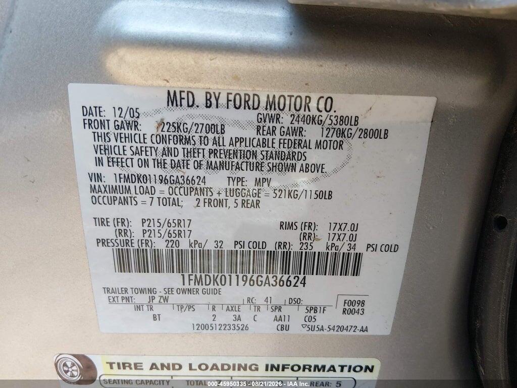1FMDK01196GA36624 2006 FORD FREESTYLE photo no. 9