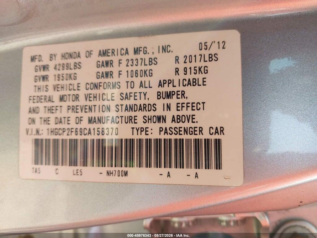 1HGCP2F69CA158370 2012 HONDA ACCORD photo no. 9