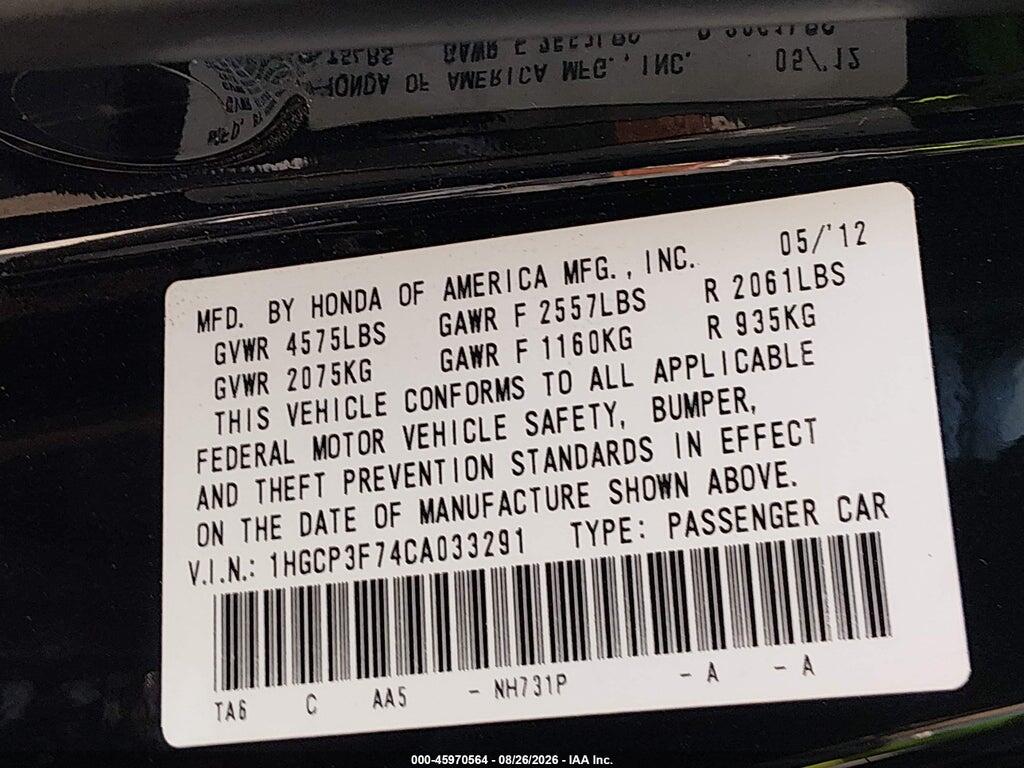 1HGCP3F74CA033291 2012 HONDA ACCORD photo no. 9