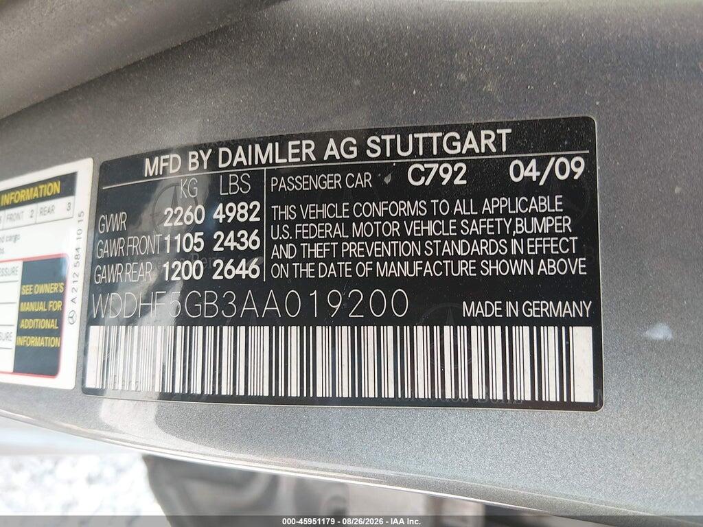 WDDHF5GB3AA019200 2010 MERCEDES-BENZ E 350 photo no. 9