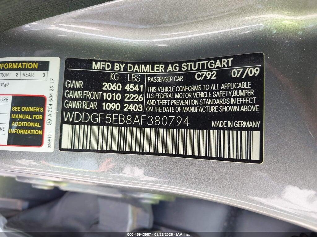 WDDGF5EB8AF380794 2010 MERCEDES-BENZ C 300 photo no. 9