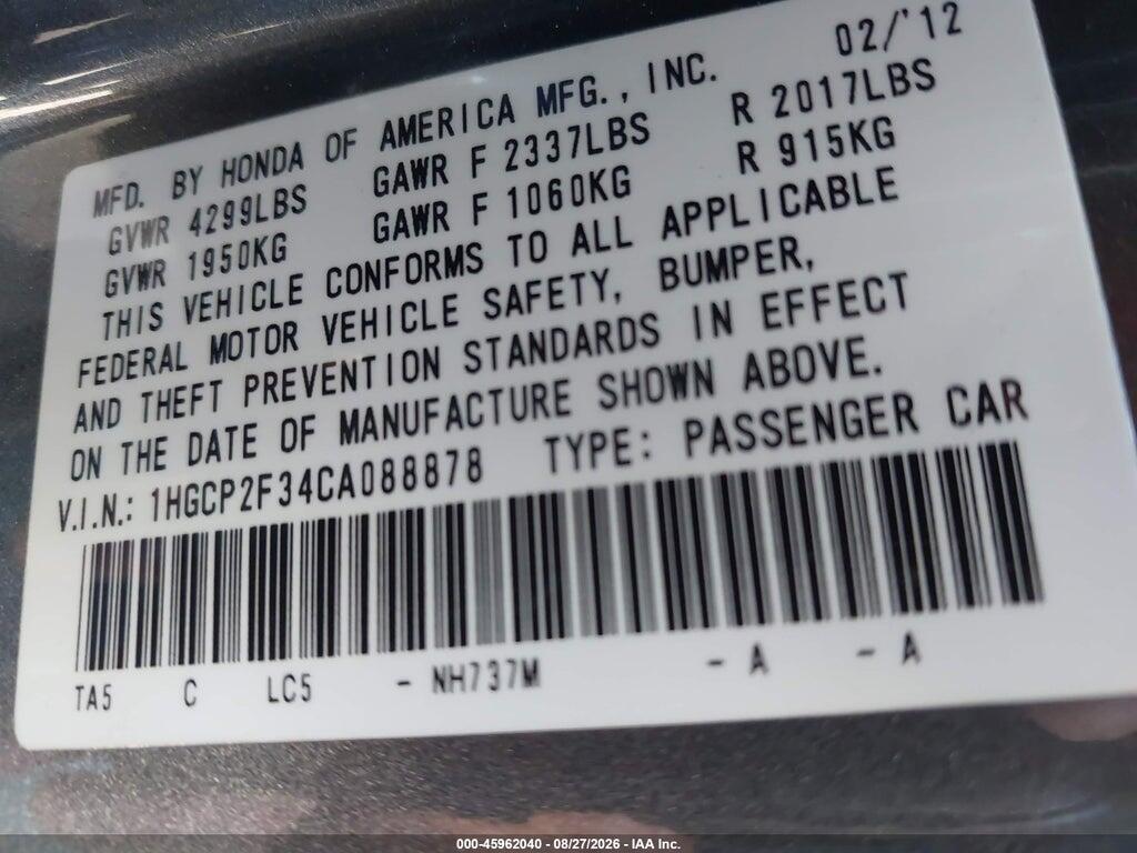 1HGCP2F34CA088878 2012 HONDA ACCORD SDN photo no. 9